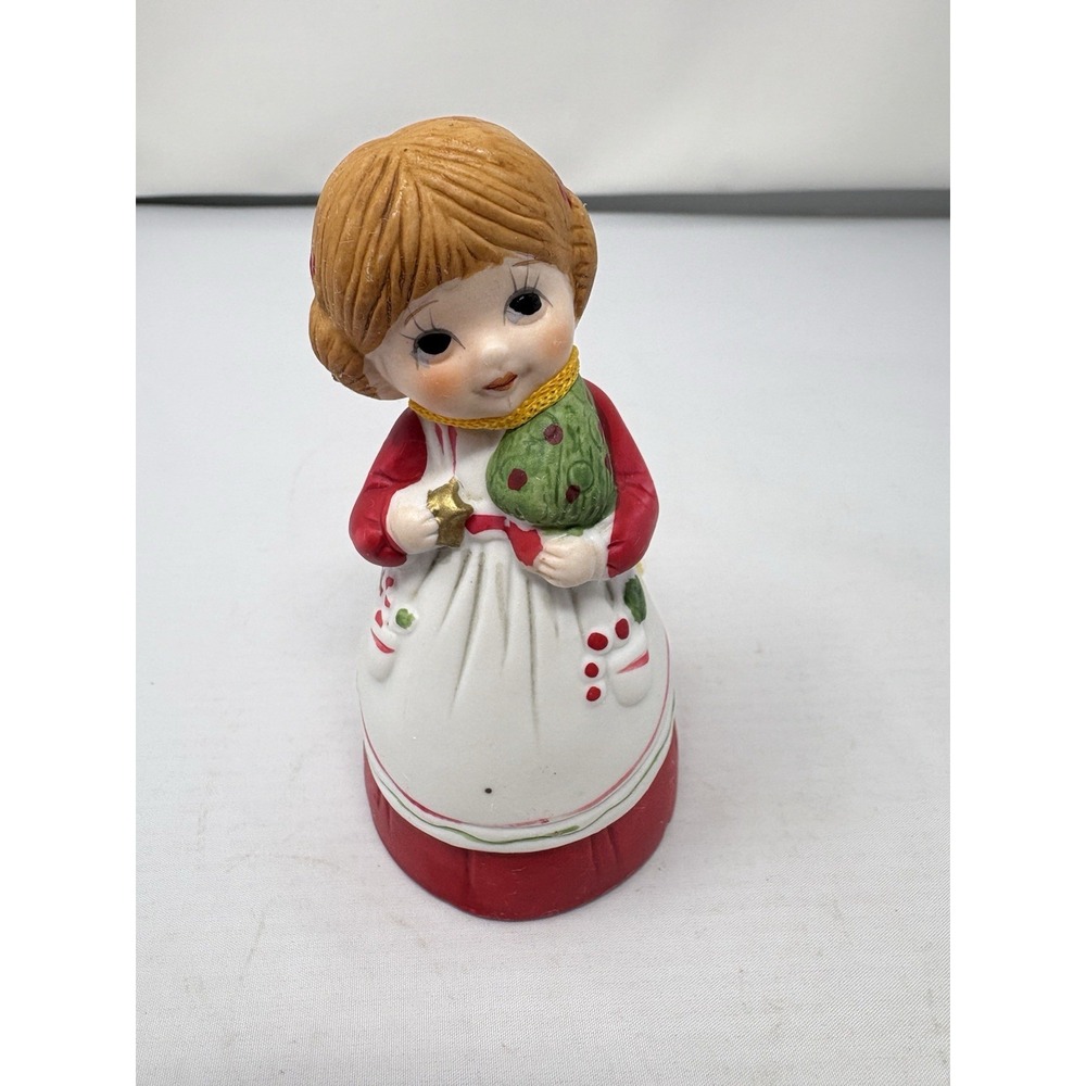 Vintage 1978 Jasco Merri-Bells Porcelain Figurine Bell Girl With Christmas Tree